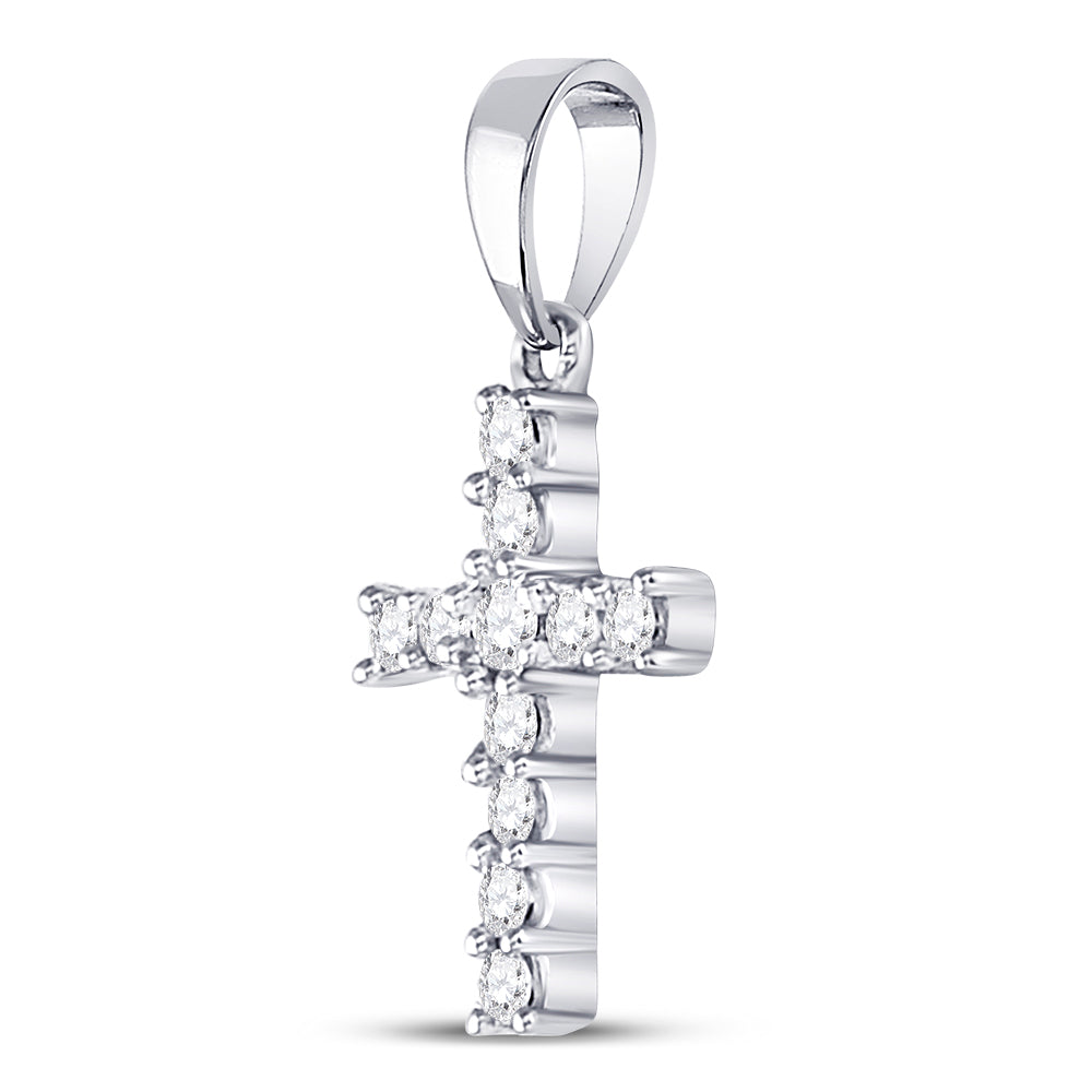 0.10 Ctw Natural Diamond Cross Pendant in 14K White Gold