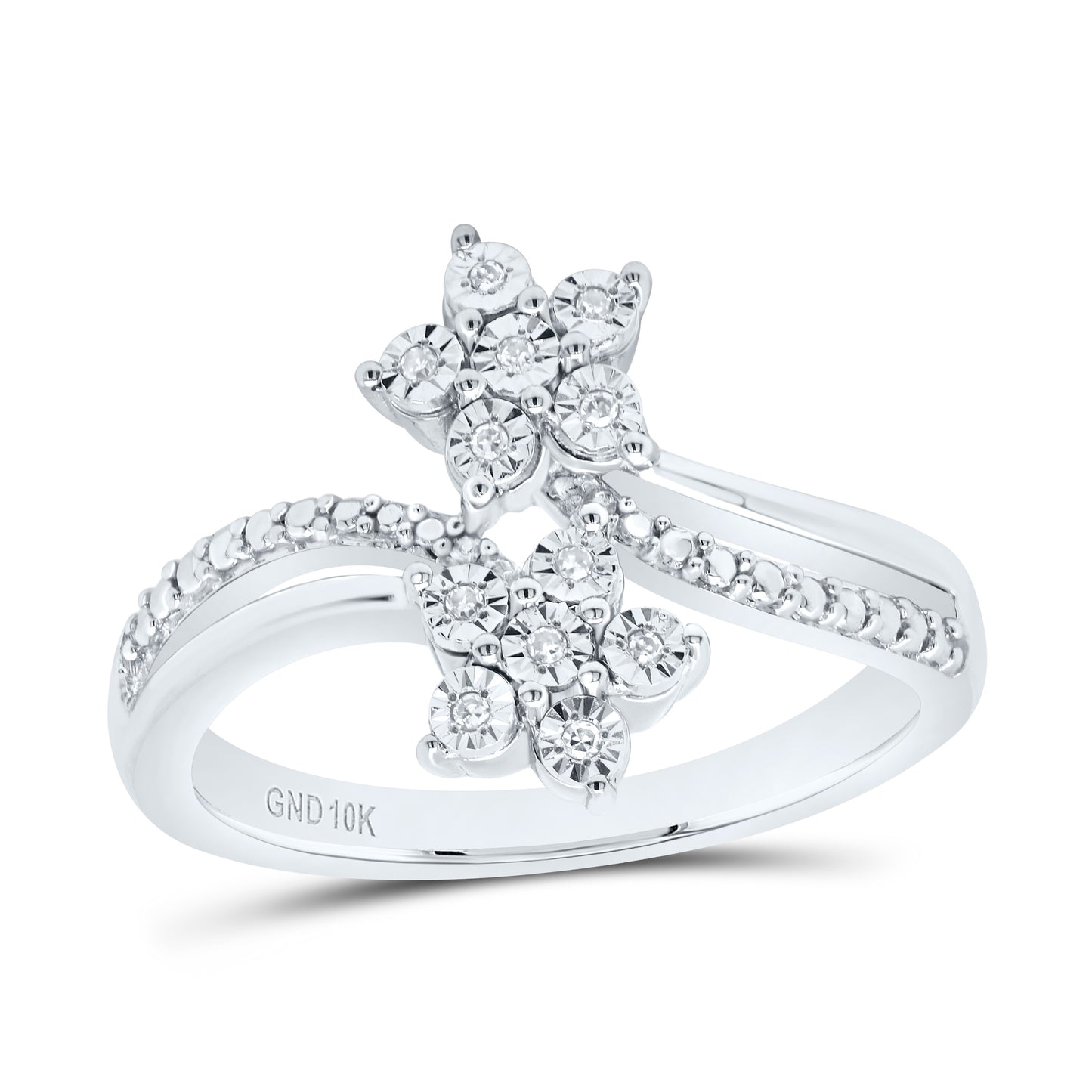 1/20 CTW Natural Diamond Double Flower Ring in Sterling Silver - Diamond World