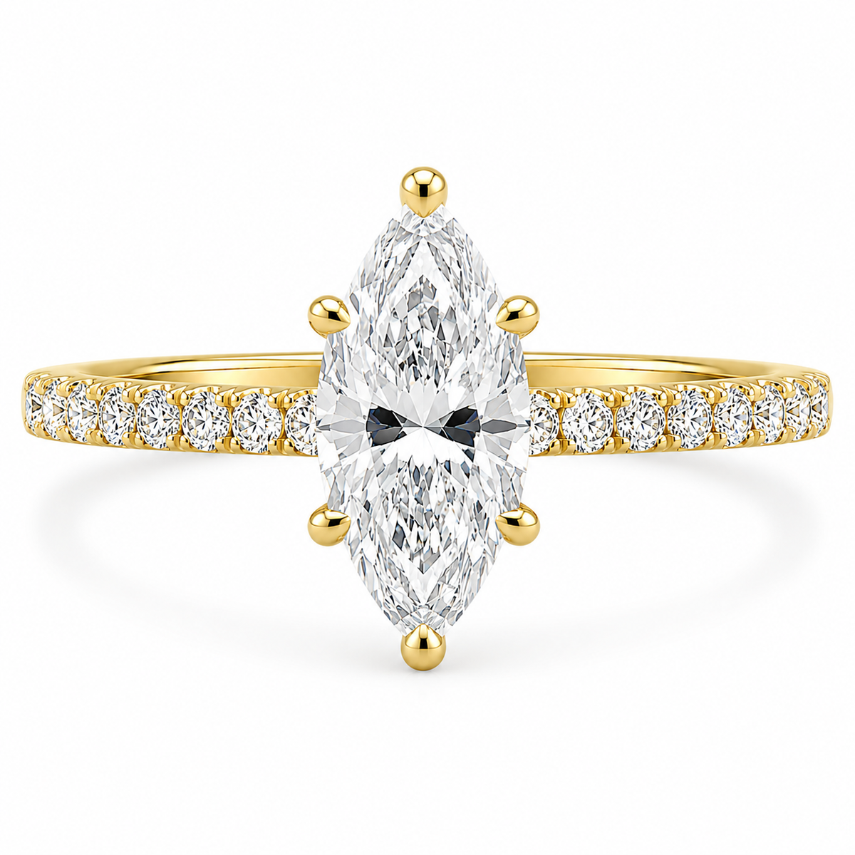 10K Yellow Gold 1-1/3 CTW Lab-Grown Marquise Diamond Engagement Ring – 1 CT Center