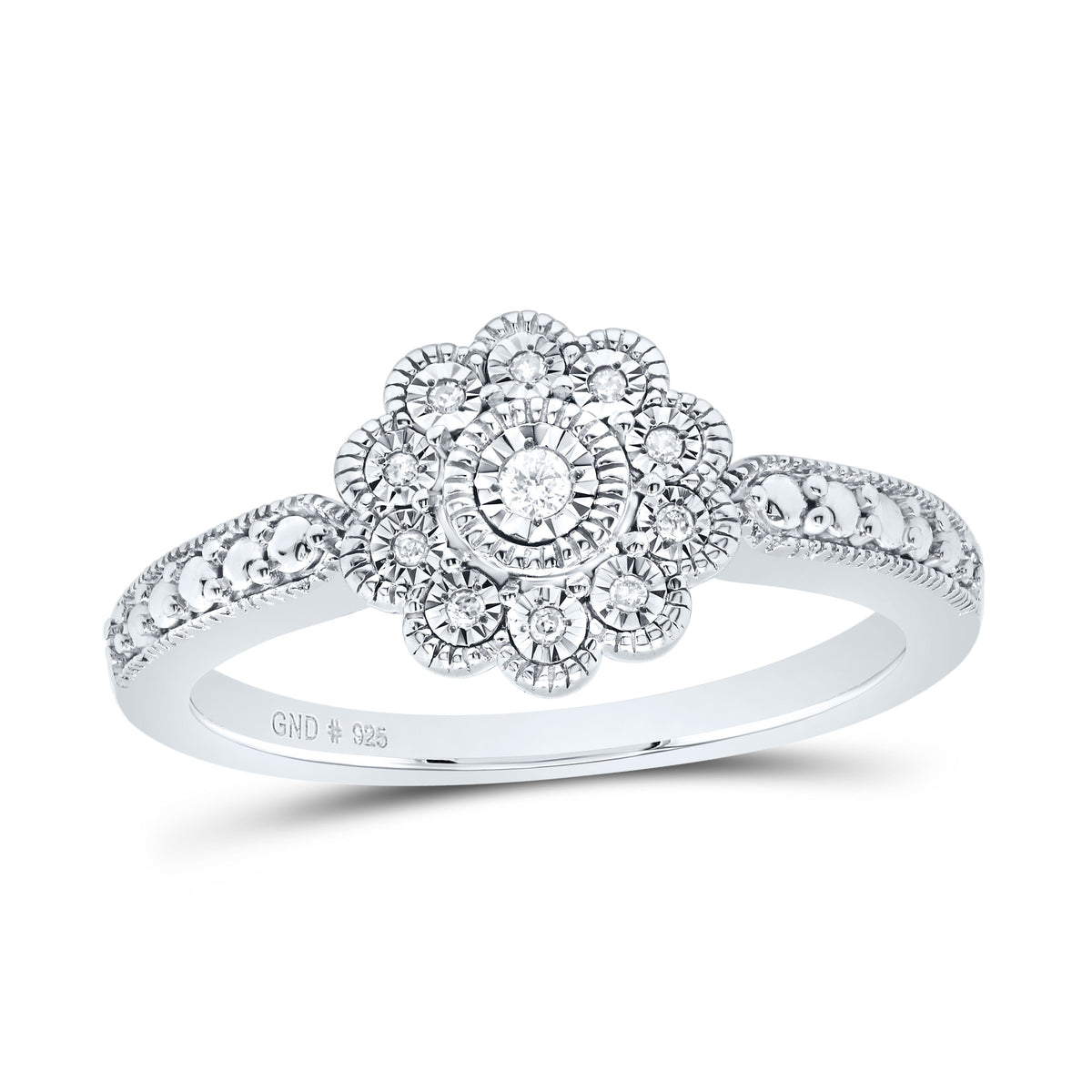 1/20 CTW Natural Diamond Vintage Flower Ring in Sterling Silver