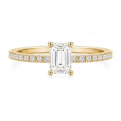 10K Yellow Gold 1-1/3 CTW Lab-Grown Emerald Diamond Engagement Ring – 1 CT Center