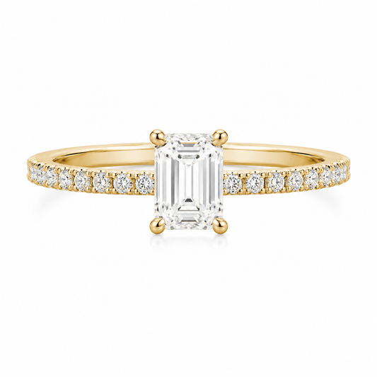 10K Yellow Gold 1-1/3 CTW Lab-Grown Emerald Diamond Engagement Ring – 1 CT Center