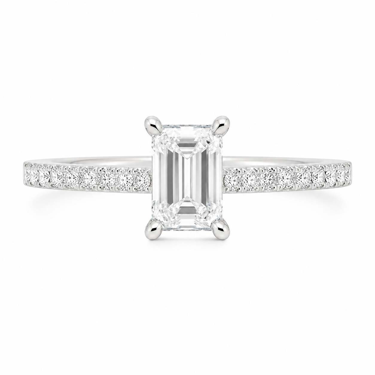 10K White Gold 1-3/8 CTW Lab-Grown Emerald Diamond Engagement Ring – 1 CT Center