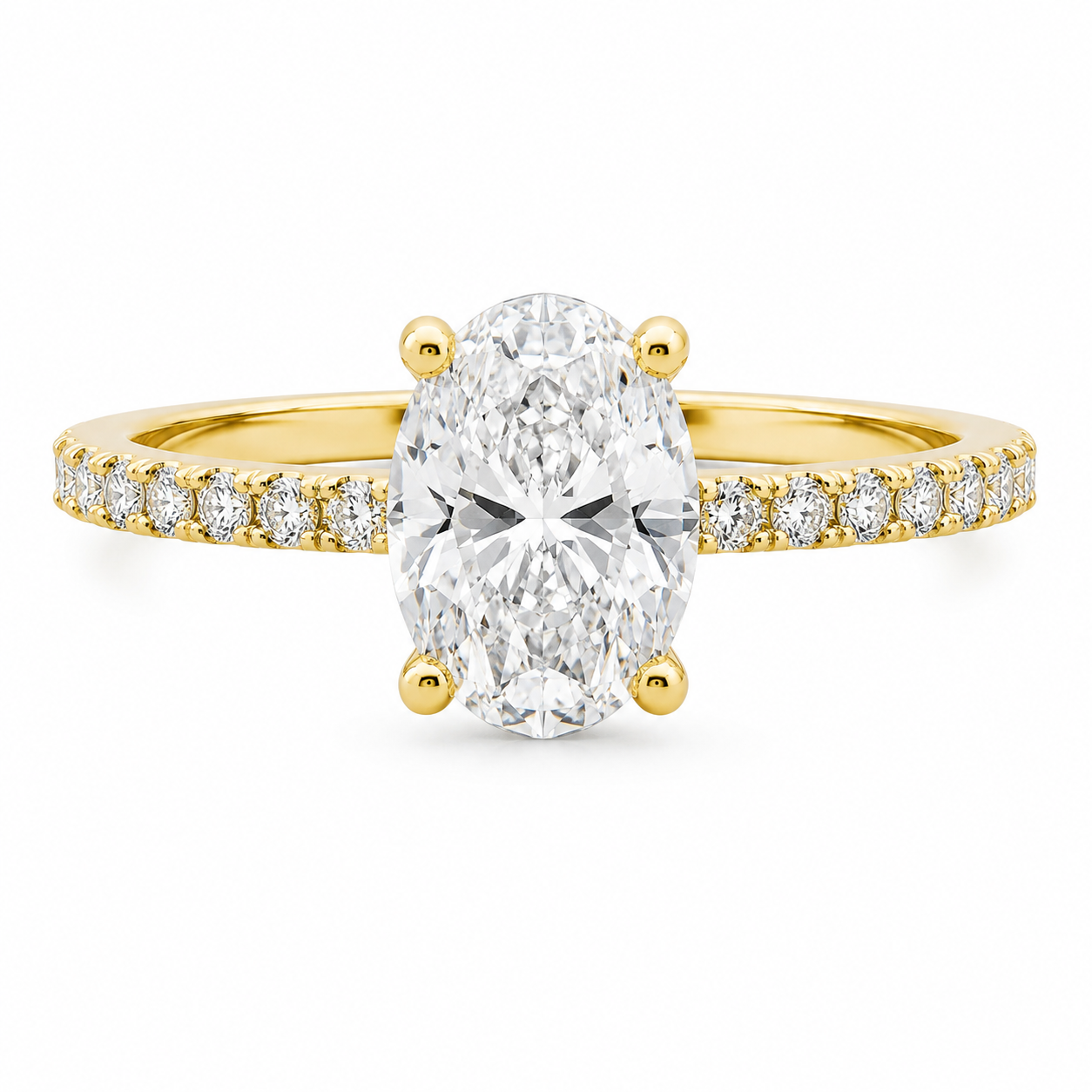 10K Yellow Gold 1-3/8 CTW Lab-Grown Oval Diamond Engagement Ring – 1 CT Center