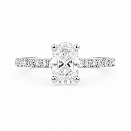 10K White Gold 1-1/3 CTW Lab-Grown Oval Diamond Engagement Ring – 1 CT Center