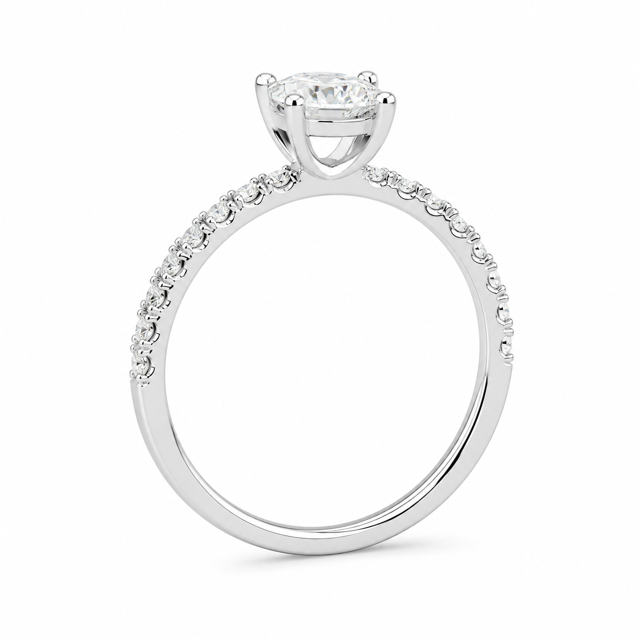 10K White Gold 1-3/8 CTW Lab-Grown Oval Diamond Engagement Ring – 1 CT Center