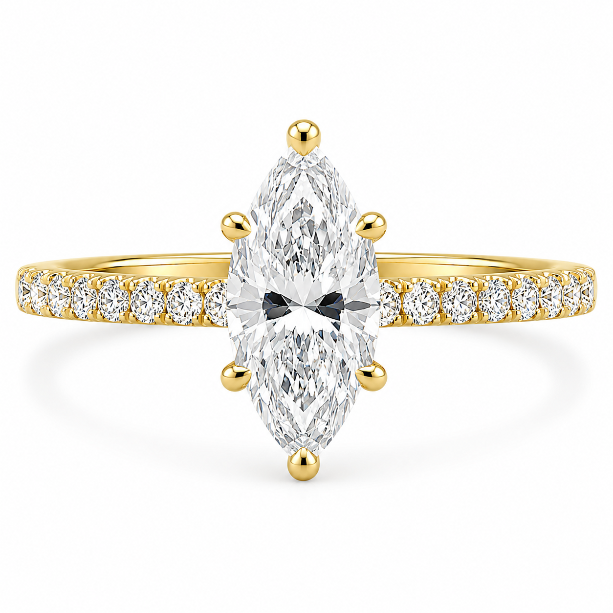 10K Yellow Gold 1-1/3 CTW Lab-Grown Marquise Diamond Engagement Ring – 1 CT Center