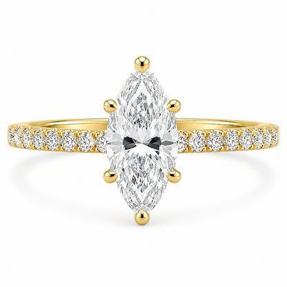 10K Yellow Gold 1-1/3 CTW Lab-Grown Marquise Diamond Engagement Ring – 1 CT Center
