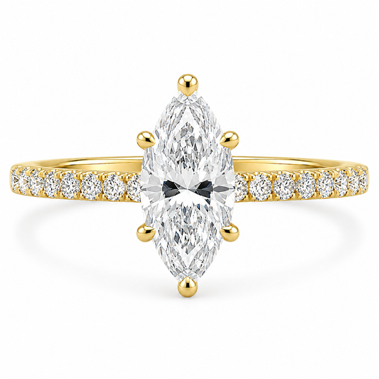 10K Yellow Gold 1-1/3 CTW Lab-Grown Marquise Diamond Engagement Ring – 1 CT Center