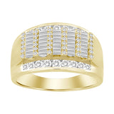 MENS RING 1.00CT ROUND/BAGUETTE DIAMOND 10K YELLOW GOLD