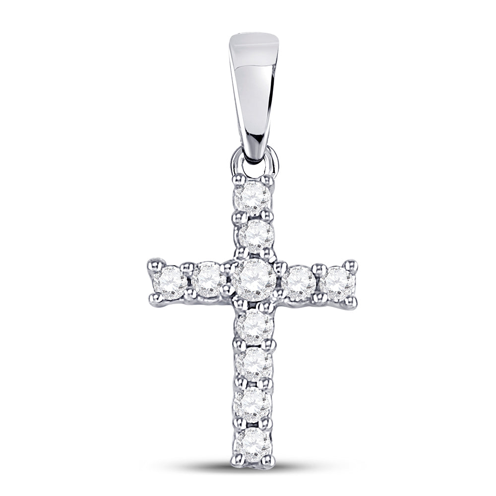 0.10 Ctw Natural Diamond Cross Pendant in 14K White Gold