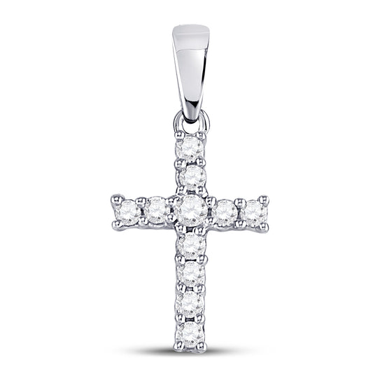 0.10 Ctw Natural Diamond Cross Pendant in 14K White Gold
