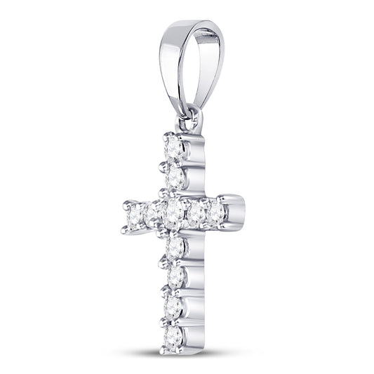 0.10 Ctw Natural Diamond Cross Pendant in 14K White Gold