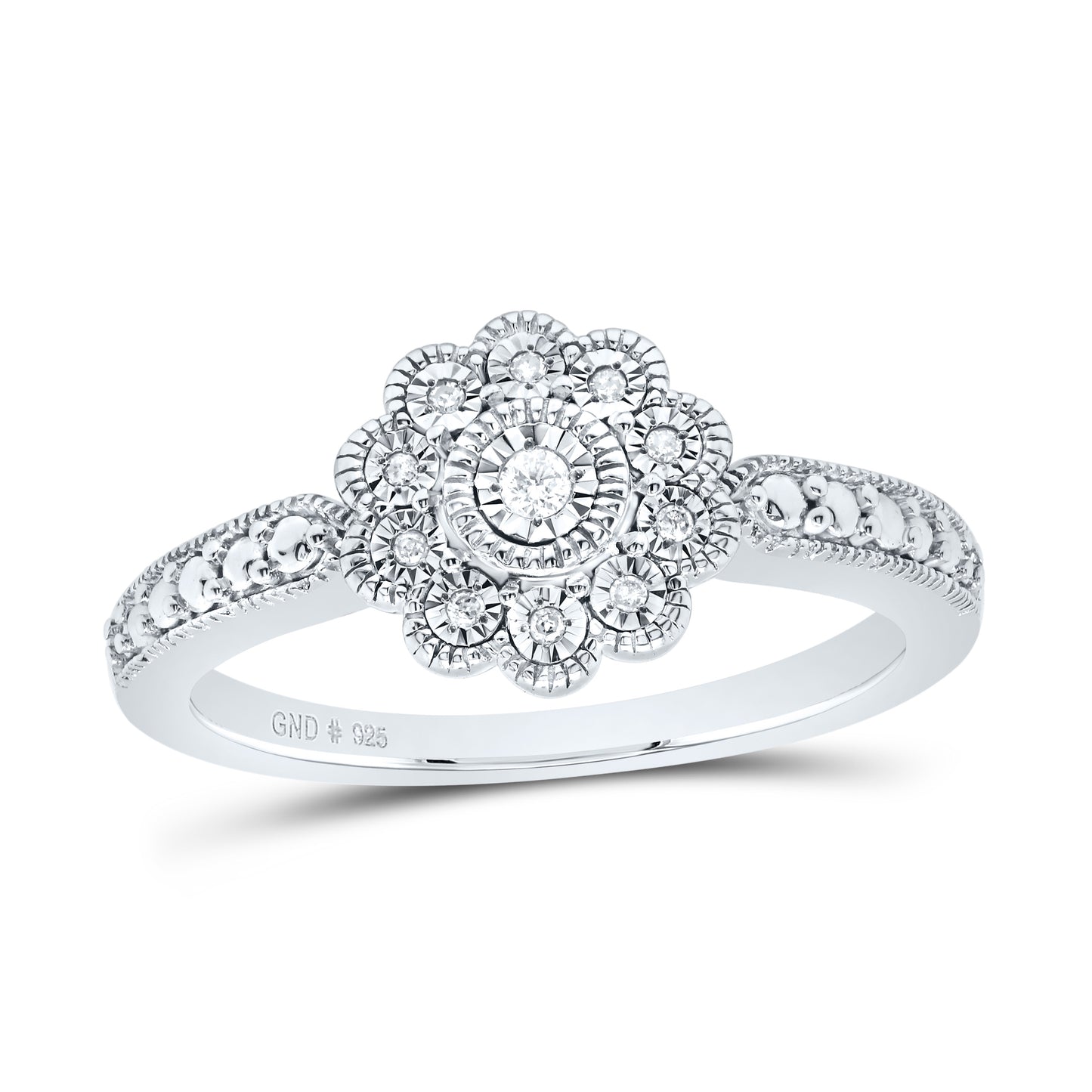 1/20 CTW Natural Diamond Vintage Flower Ring in Sterling Silver - Diamond World