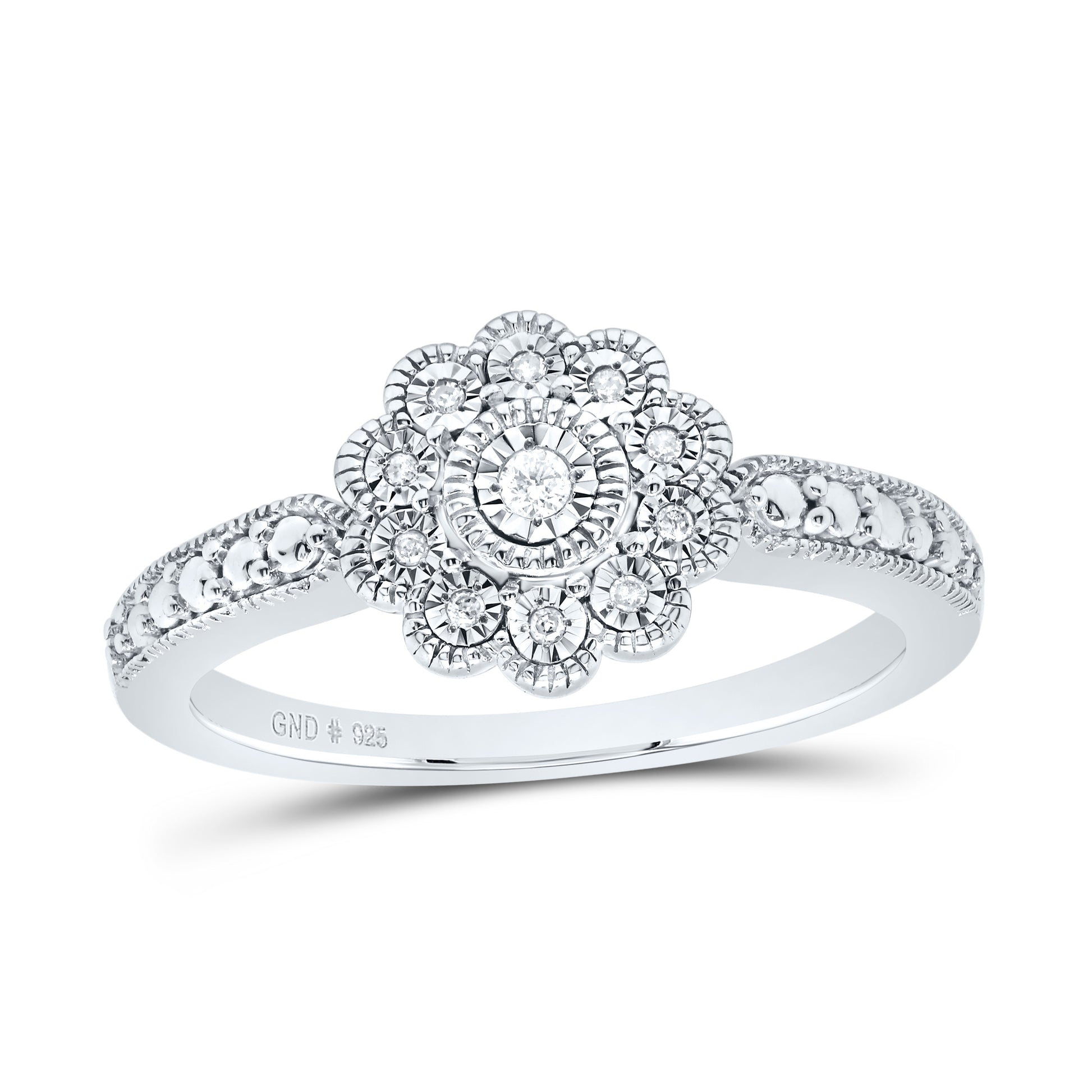 1/20 CTW Natural Diamond Vintage Flower Ring in Sterling Silver - Diamond World