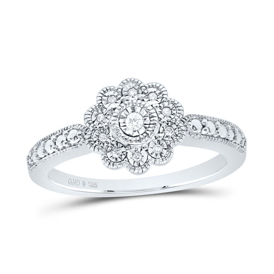 1/20 CTW Natural Diamond Vintage Flower Ring in Sterling Silver - Diamond World