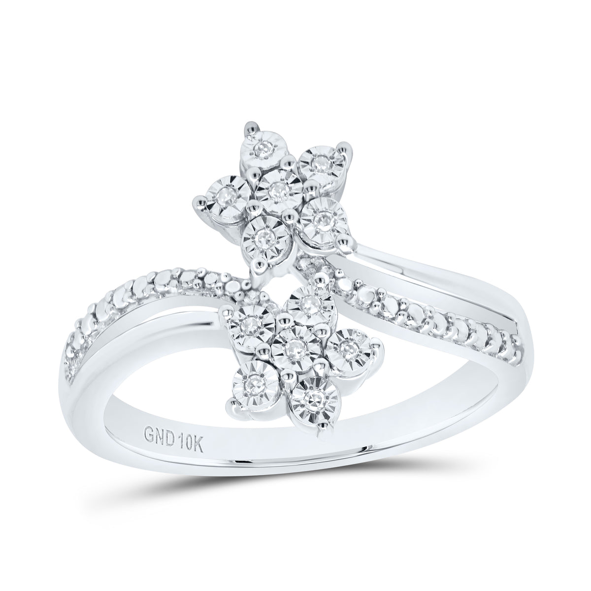 1/20 CTW Natural Diamond Double Flower Ring in Sterling Silver - Diamond World