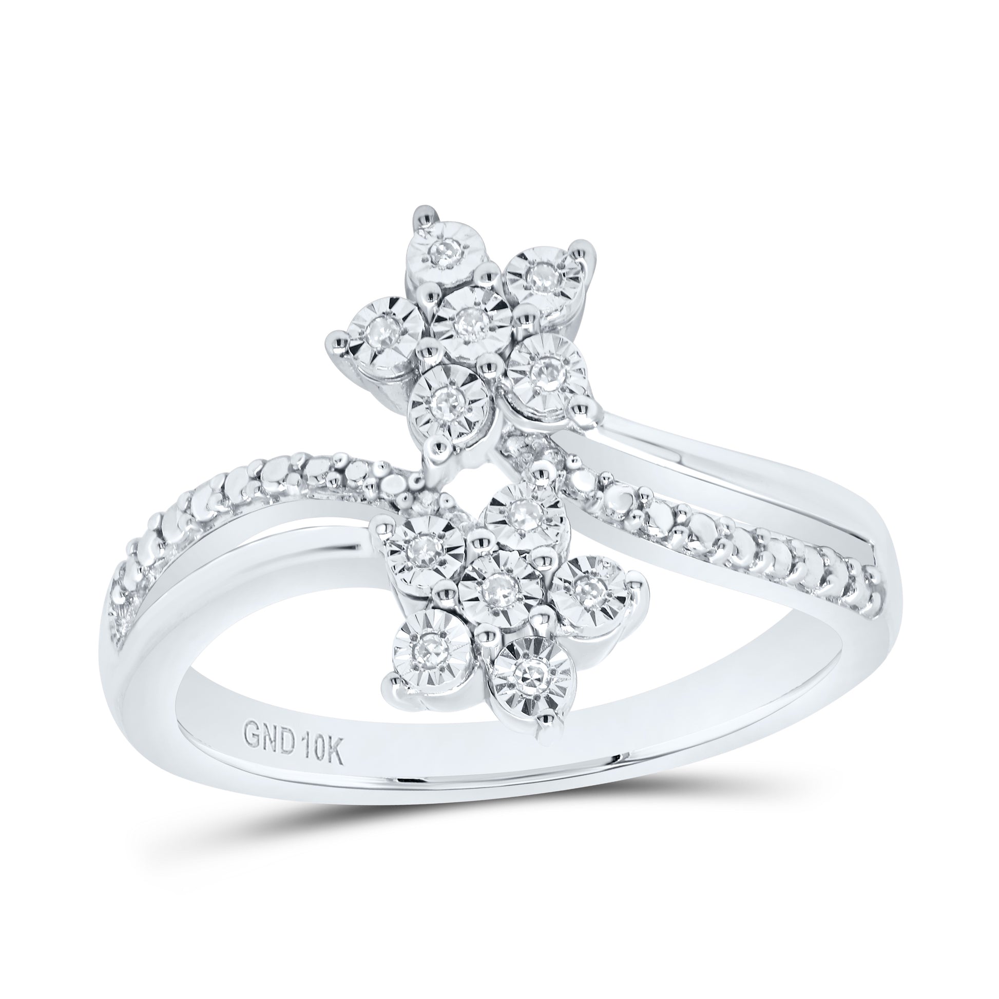 1/20 CTW Natural Diamond Double Flower Ring in Sterling Silver - Diamond World