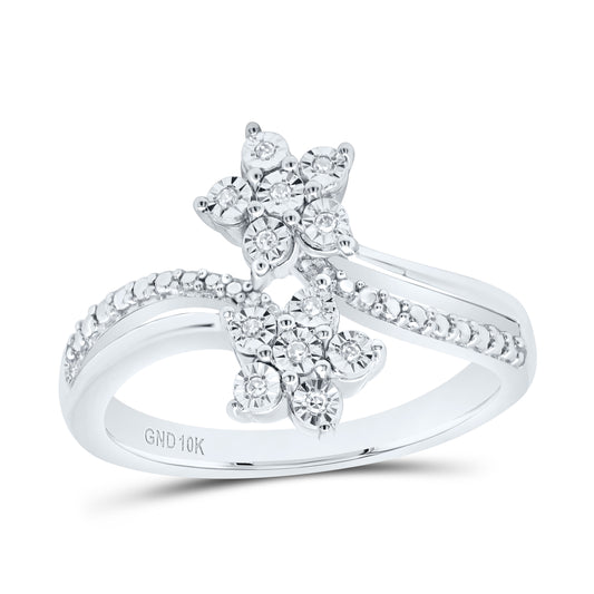 1/20 CTW Natural Diamond Double Flower Ring in Sterling Silver - Diamond World