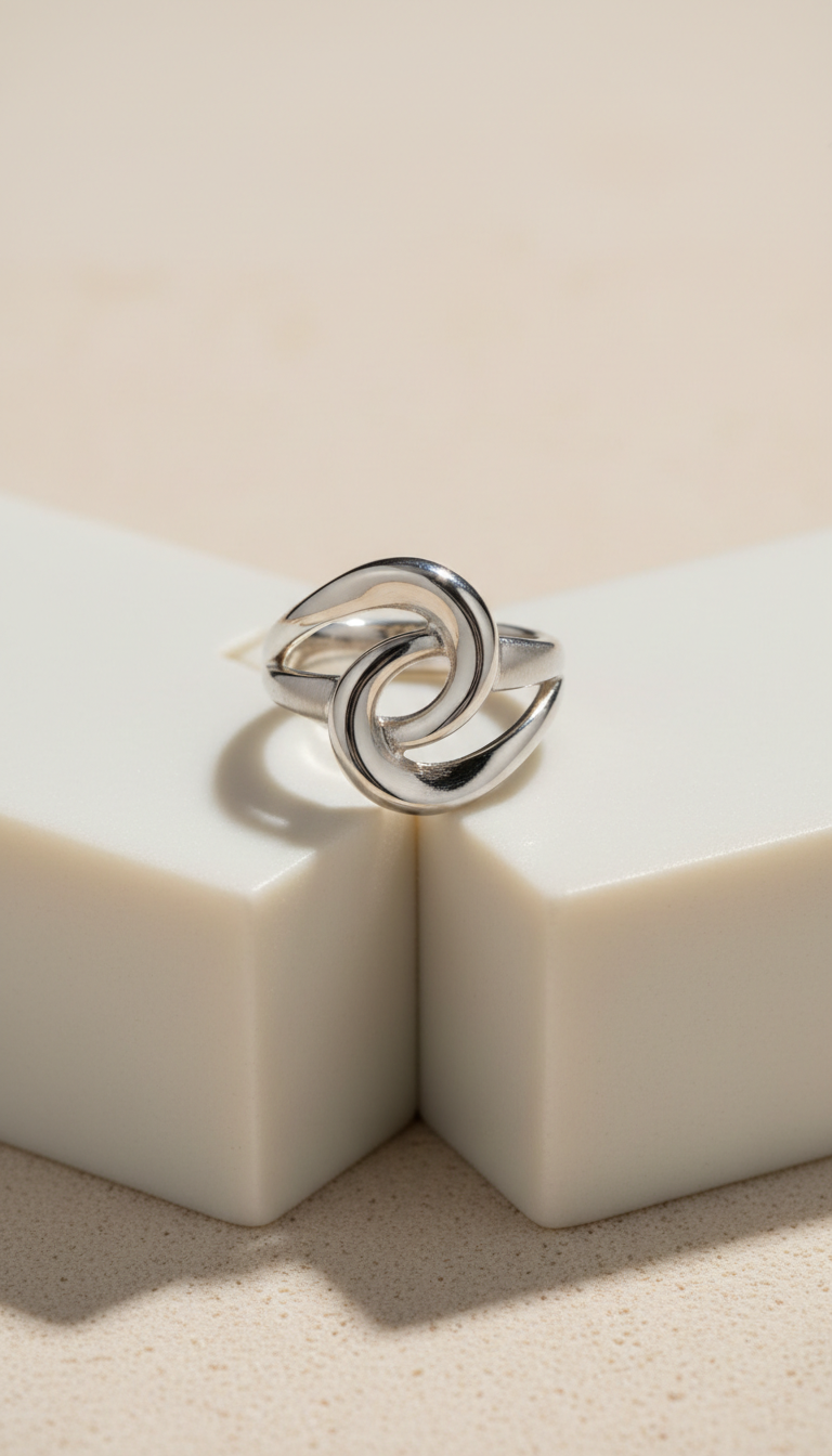 Sculpted platinum ring with satin finish