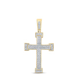 10kt Yellow Gold Mens Round Diamond Roman Cross Religious Charm Pendant 1/5 Cttw