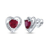 Pendientes redondos de plata de ley con forma de corazón de rubí sintético para mujer, 2-1/5 quilates 