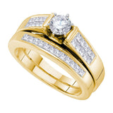 Anillo de boda nupcial de oro amarillo de 14 quilates con diamantes redondos de 1 quilates 