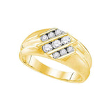 Anillo de boda de triple fila de diamantes redondos para hombre de oro amarillo de 10 quilates, 5/8 quilates 