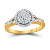 Anillo de oro amarillo de 10 quilates para mujer con diamantes redondos y círculos de 1/5 quilates 