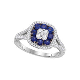 18kt White Gold Womens Round Synthetic Blue Sapphire Cluster Ring 1-1/5 Cttw