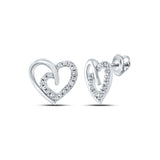 Pendientes de plata de ley con forma de corazón y diamantes redondos para mujer, 1/10 quilates 