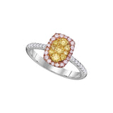 14kt White Gold Womens Round Yellow Pink Diamond Cluster Ring 5/8 Cttw