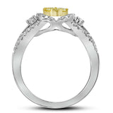 Anillo de oro blanco de 14 quilates para mujer con diamantes redondos amarillos y círculos de 3/4 quilates 