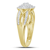 Anillo de oro amarillo de 10 quilates para mujer con diamantes redondos y círculos de 3/8 quilates 