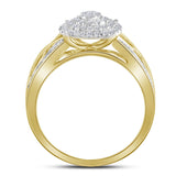 Anillo de oro amarillo de 10 quilates para mujer con diamantes redondos y círculos de 3/8 quilates 