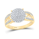 Anillo de oro amarillo de 10 quilates para mujer con diamantes redondos y círculos de 3/8 quilates 