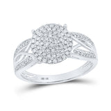 Anillo de oro blanco de 10 quilates para mujer con diamantes redondos y círculos de 3/8 quilates 