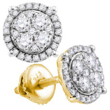 10kt Yellow Gold Womens Round Diamond Cluster Earrings 1 Cttw