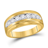 Anillo de boda de oro amarillo de 10 quilates con diamantes redondos para hombre, 3/4 quilates 