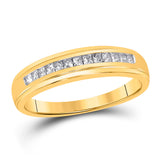 Anillo de boda de oro amarillo de 10 quilates con diamantes de princesa para hombre, 1/4 quilates 