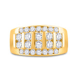 Anillo de boda de oro amarillo de 14 quilates con diamantes redondos para hombre, 2 quilates 