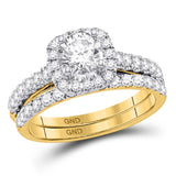 Juego de anillos de boda para novia con diamantes redondos de oro amarillo de 14 quilates, 1-1/2 quilates