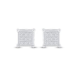 10kt White Gold Womens Round Diamond Square Earrings 1/20 Cttw