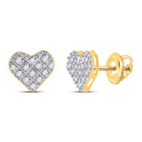 10kt Yellow Gold Womens Round Diamond Heart Earrings 1/10 Cttw