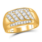 Anillo de boda de oro amarillo de 14 quilates con diamantes redondos para hombre, 1 quilates 