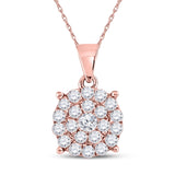 10kt Rose Gold Womens Round Diamond Cluster Pendant 1 Cttw