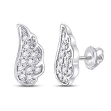 14kt White Gold Womens Round Diamond Angel Wing Stud Earrings 1/20 Cttw