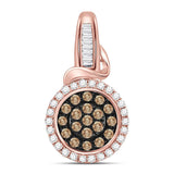 10kt Rose Gold Womens Round Brown Diamond Fashion Cluster Pendant 3/8 Cttw