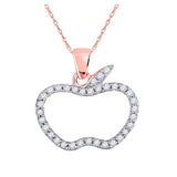 Colgante de oro rosa de 10 quilates para mujer con diamantes redondos y contorno de manzana, 1/5 quilates 