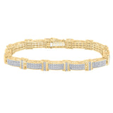 10kt Yellow Gold Mens Round Diamond Rectangle Link Bracelet 5-3/4 Cttw